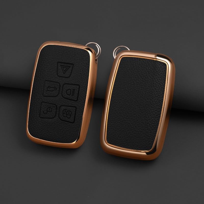 Key Fob Cover for Land Rover with Key Chain, Upper Leather + Soft TPU Key Cover Case Shell for Land Rover LR4 Range Rover Sport Evoque Jaguar XF XJ XJL F-pace (Black) - Image 5