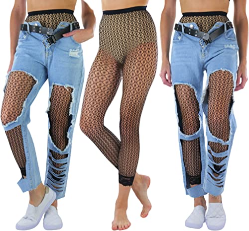 Image of ToBeInStyle Women's Single Floral Lace Fishnet Tights Footless & Stirrup Design