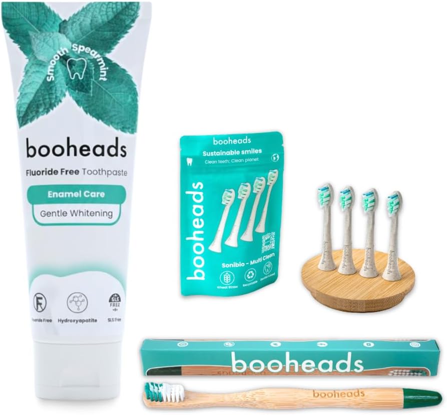 Booheads Fluoride Free Hydroxyapatite Toothpaste and Compatible Sonicare Heads Bundle