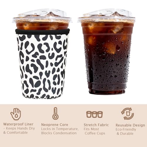 Image of Reusable Insulated Sleeve for Iced Coffee Cup, 3-Pack Coffee Neoprene Drink Sleeve for Cold & Hot Drinks, Beverage Holder for Iced Coffee (Leopard Chic)