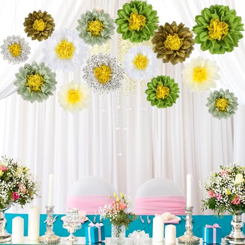 BestoFun 14 PCS Sage Green Tissue Paper Flowers – Elegant Party Decorations for Weddings, Baby Showers, Birthday, Bridal Showers, and Holiday Events by BestoFun - Used condition - Image 2