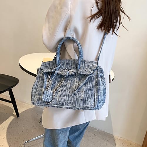 Women's Denim Tote Bag Top Handle Jean Purses Casual Work Satchel Purse Lock Buckle Shoulder Handbags2