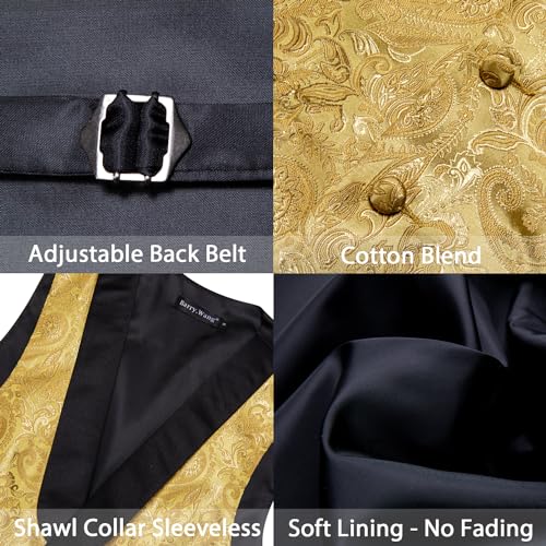 Barry.Wang Mens Paisley Vest Tie Set Silk Jacquard Flower Shawl Collar Suit Waistcoat Tuxedo 6PC Wedding Party4