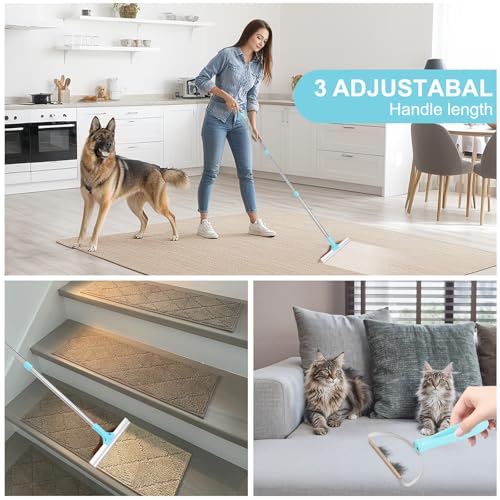 Image of Carpet Rake for Pet Hair Removal, 54-Inch Adjustable Handle, Aluminum Alloy Deep Cleaner, Reusable Cat & Dog Hair Remover for Couches, Rugs, Mats, Fabric Furniture