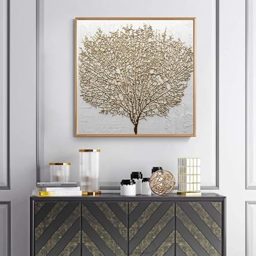 Toile d'art mural abstrait arbre doré affiche minimaliste moderne décoration carrée de salon