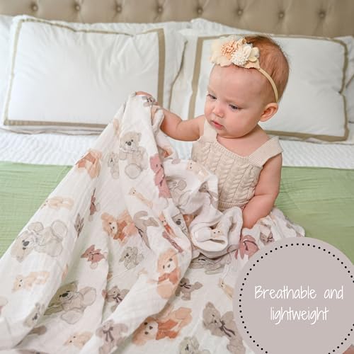 Image of LollyBanks Baby Swaddle Blankets 2 Pack, 100% Cotton Muslin Blanket 47 x 47 Inches, Soft and Breathable Newborn Receiving Blanket for Boys, Cozy Infant Swaddle, Baby Essential (Teddy Bear and Tan)