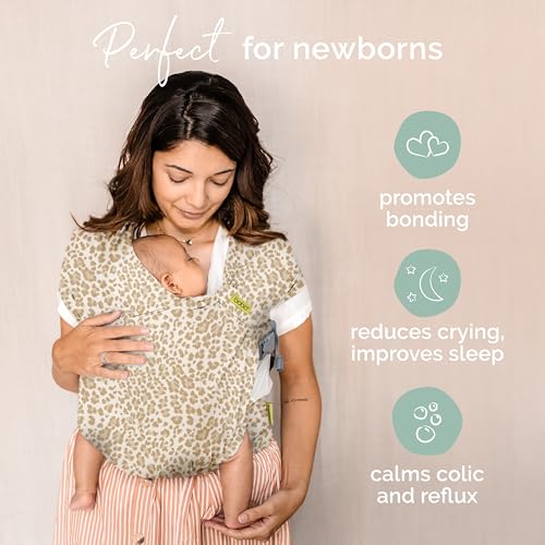 Image of Boba Bliss Pre-Wrapped Baby Carrier with Buckle - Newborn to 7-35 lbs Light, Breathable & Easy to Adjust Hybrid Infant Sling & Toddler Carrier - Certified Hip-Healthy for 0-18 Months - Sand Leopard