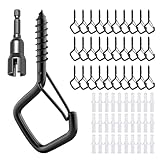 Jomdjmskes 30 Stück Schraubhaken, Wandhaken zum Schrauben, Deckenhaken, Cup Hakenschrauben, Einschraubhaken, Haken mit Sicherung Metall Aufhängen für Hängende, Pflanzen, Teetassen, Schlüssel, Schwarz