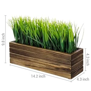 MyGift 14 Inch Artificial Green Grass Plant in Rustic Burnt Solid Wood Rectangular Crate Style Planter Box, Indoor Decor Faux Greenery in Decorative Wooden Container MyGift 14 Inch Artificial Green Grass Plant in Rustic Burnt Solid Wood Rectangular Crate Style Planter Box Indoor Decor Faux Greenery in Decorative Wooden Container