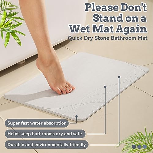 NAYAHOSE Stone Bath Mat, Diatomaceous Earth Shower Mat, Non-Slip Super Absorbent Quick Drying Bathroom Floor Mat - Image 4