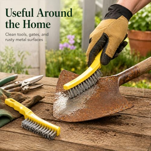 Image of 2 Pcs Stainless Steel Wire Brush for Cleaning Rust - 11 inch Heavy Duty Wire Brushes for Metal, Welding & Deburring - Comfortable Curved Handle Rust Remover Tool