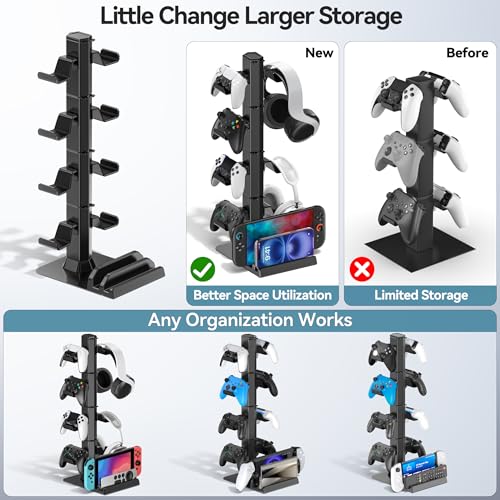 Gaming Headset & Controller Holder Stand for Gamer Gift, Gaming Headphone Desk Organizer Storage with Cable Hook for Xbox/ PS5/ PS4/ Controller, Nintendo Switch 1/ 2/ PS Portal Console/ Remote & Phone - Image 6