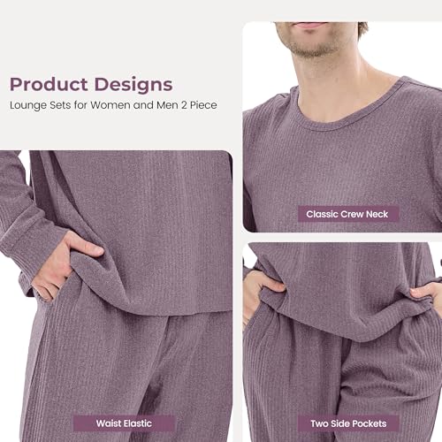 Ribbed Knit Matching Pajamas for Couples - Soft Cozy Pjs Long Sleeve Top & Wide Pant Sleepwear | Home & Lounge3