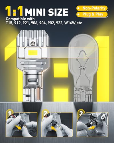Image of AUXITO 912 921 LED Bulb Reverse Light, 6500K White T15 W16W 906 904 Canbus Error Free LED Backup Light Bulb, Super Bright Back Up License Plate Light Halogen Replacement for Car Truck, Pack of 2