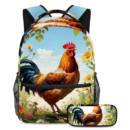 Ensemble scolaire sac à dos poulet et fleur 40cm pour ranger toutes les fournitures sans effort