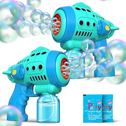 Ftocase 2 PCS Bubble Gun with 2 Pack Bubble Liquid, Bubble Machine for Toddlers with 360-Degree Leak-Proof Design, Ergonomic Grip, Automatic Bubble Guns for Kids, Party Favors, Birthday Gift, Easter