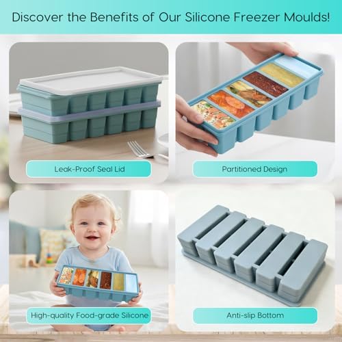 2 Pack Silicone Soup Freezer Containers with Lids, Soup Freezer Mold, Ice Trays for Freezer, Ice Cube Tray for Storing 100 ml Broth, Soup, Leftovers, Sauce, Makes 12 100ml Portions Cubes — view 2