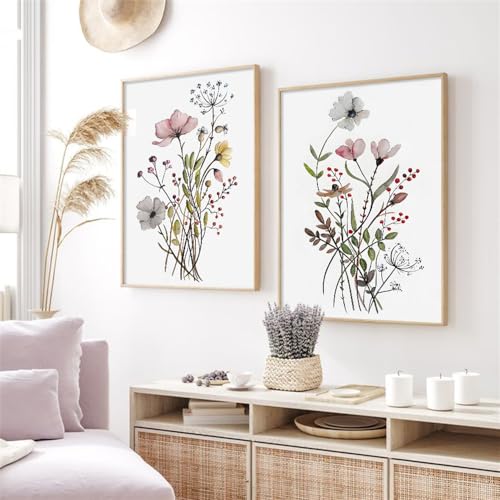 Cuadros modernos florales abstractos para transformar el hogar set de 3 láminas en acuarela 5