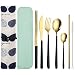 9 Piezas de Cubiertos para Ilevar con Estuche, QLFJ-FurDec Utensilios de Cubiertos Camping acero Inoxidable Reutilizables con Cuchillo, Tenedor, Cuchara, Palillos, Cepillo de Iimpieza, Pajitas