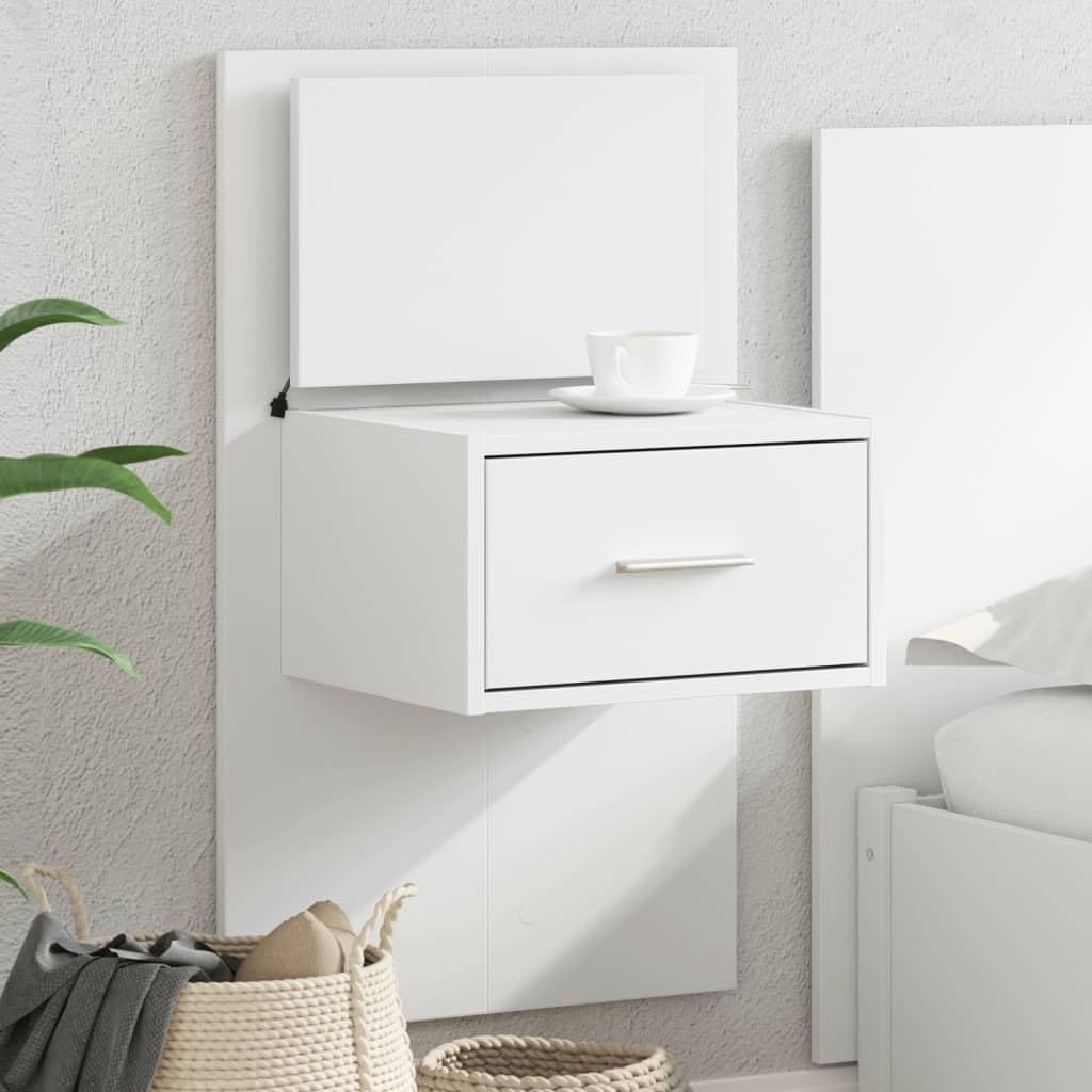 Mesita de noche de pared con luces LED blanca de madera multicapa duradera diseño moderno suspendido armario iluminado para optimizar el espacio interior