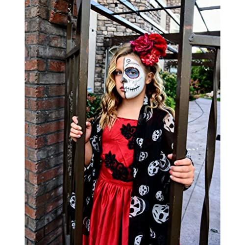 Wakauto Ladies Tulle Skull Pattern Printed Scarf Cool Comfortable Fashion Soft Gothic Scarf Shawl Ladies Girls 165 X 70cm (Black)4