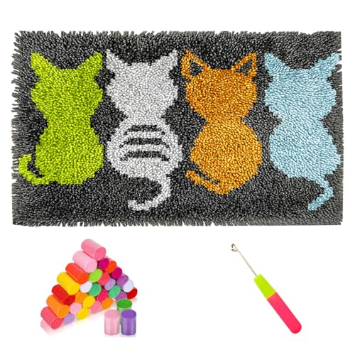 MiOYOOW Kit de alfombra con gancho de pestillo, kit de alfombra de ganchillo con patrón impreso, 20.5 x 15 pulgadas, costura creativa de alfombra para decoración del hogar