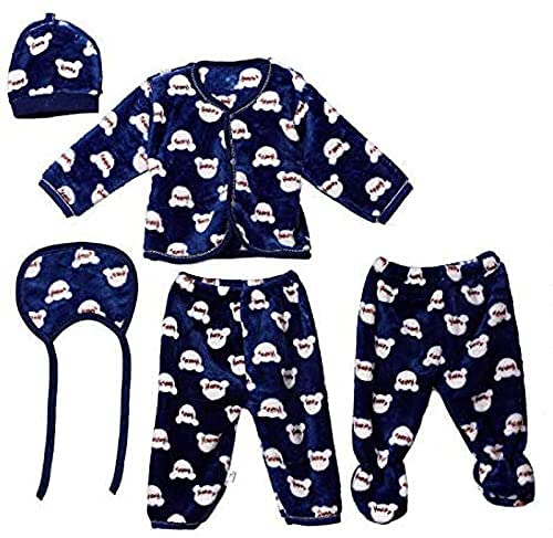 ADRIEL BRINGING JOY Newborn Baby 1 Baby Bib, 1 Baby Cap, 2 Baby Pajamas, 1 Upper Woolen Winter Wear Complete Clothes Set of 5 Pieces (Watermelon, Standard, 0-3 Months)