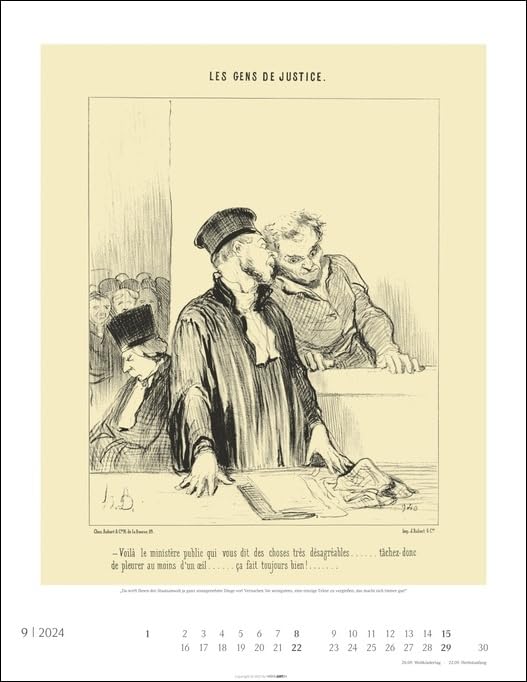 Honoré Daumier Die Juristen Kalender 2024. Wandkalender mit Juristen-Karikaturen und bissigem Witz. Kunstvoller Wand-Kalender im Hochformat 34x44 cm: Mit Texten auf Deutsch und Französisch - Image 3