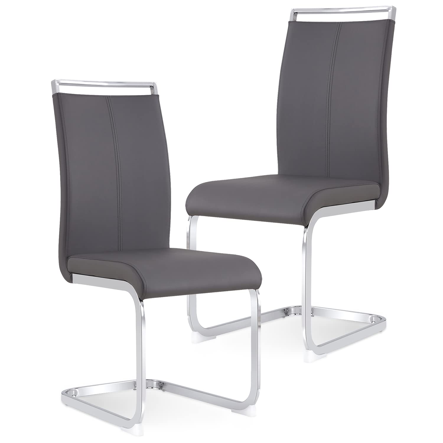 Baysitone Modern Dining Chairs Set of 2, Side & Kitchen Chairs with Faux Leather Padded Seat High Back, for Dining, Kitchen, Living Room - Grey