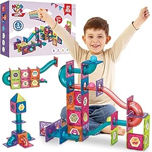 Marble Run for Kids Ages 3-8 Years Old – 3D Magnetic Building Tiles for Boys and Girls – Magnetic Marble Run Educational…