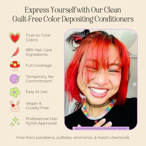 Image of INH Semi Permanent Hair Color | Color Depositing Conditioner | Orange Hair Dye | No Bleach, No Peroxide Temporary Fire Opal Tint for Women & Men | Vegan, Ammonia Free, Sulfate Free | Ready to Use, 6oz
