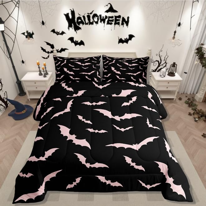 Erosebridal Bat Comforter Set Halloween Pink Bats...