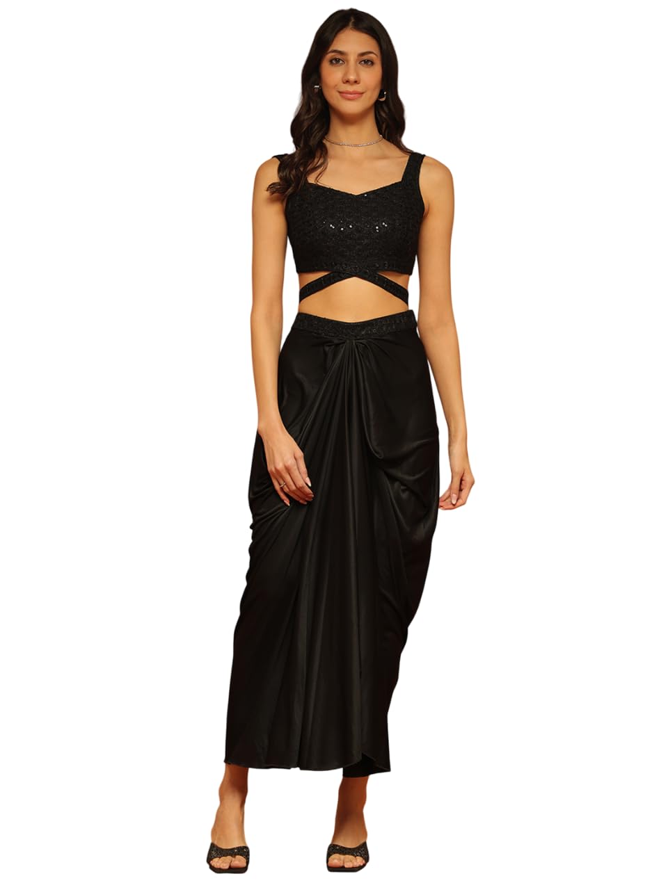 trymisfit Women's Vibrant Red Cord Set with Embellished Crop Top and Draped High-Slit Skirt | Stylish Party Outfit for Celebrations and Special Events-picture-0