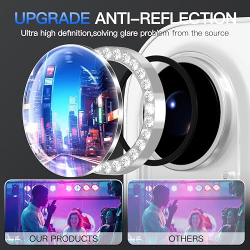Image of NEXVEU DIAMOND Camera Lens Protector For IPHONE 16 /16 PLUS /IPHONE 17 WHITE UHD 9H Glass, Anti Drop, Scratch Resistant Camera Guard Case Friendly, Removable, Waterproof, Heavy Duty Camera Protector