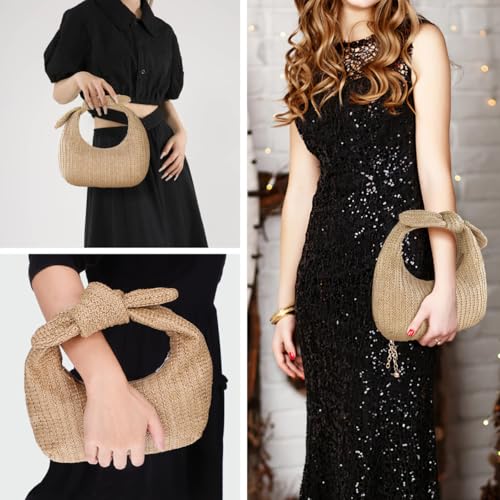 Bolso de mano tejido de paja para mujer miniatura 2