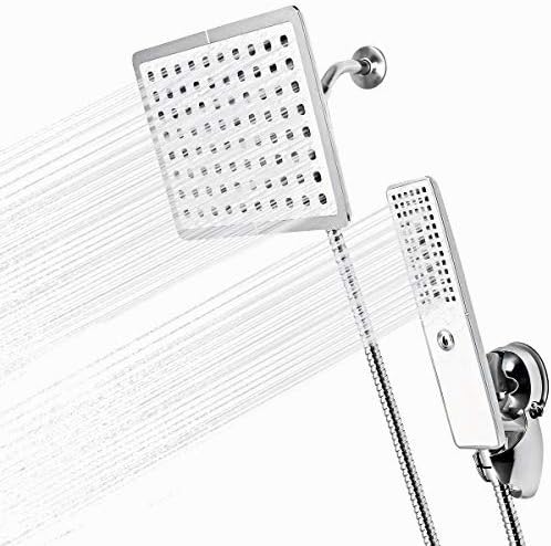 TAPCET 3 in 1 Rainfall Shower Head Combo Shower Set, Multifunctional Handheld Shower Head + 8” Rotatable Over Shower Head+Shower Hose+Diverter+Tape+Bracket, Great Gift for Parents and Friends
