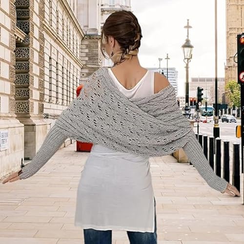 Sweater Scarf with Sleeves for Women, Double Sleeves Scarfs, Women's Knitted Double Sleeve Scarf4