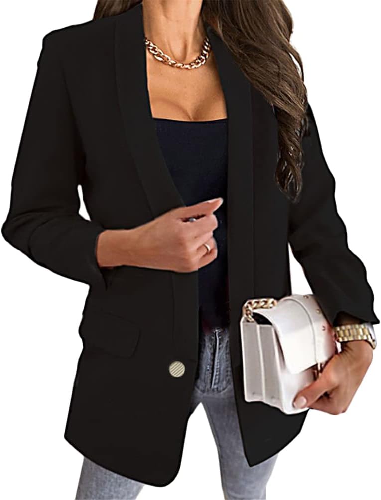Blazer Donna Aperto Davanti Con Maniche Lunghe - Giacca Elegante Per Ufficio E Business, Poliestere E Cotone - Foto 8