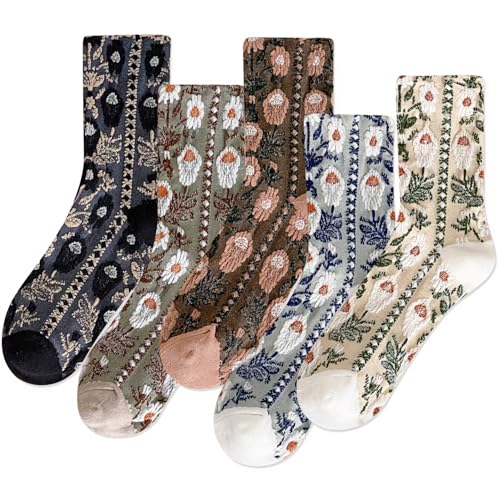 Image of IIG Womens Novelty Cotton Crew Socks Cute Animals Socks Fun Flower Socks (fit women's shoe size 5-9)