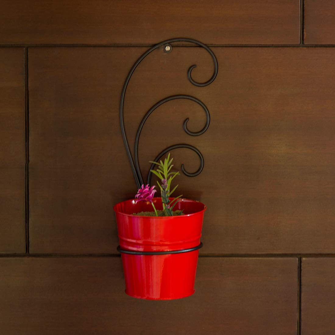 ExclusiveLane The Red Bucket Metal Wall Planters Pot for Indoor Plants