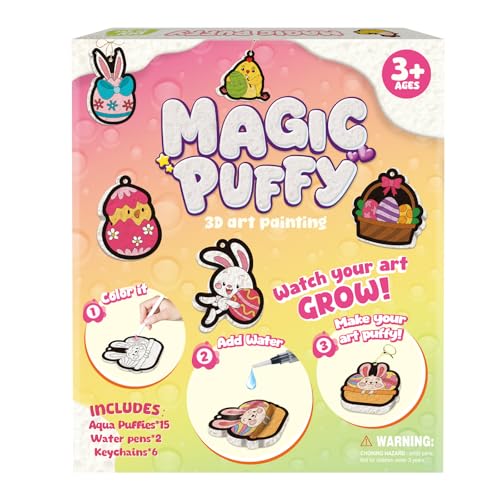 Artnedu Magic Foam Texture Painting Kit Mess-Free Paint by Number Craft DIY Color & Inflate Activity Creative Gift for Girls & Boys Ages 4 5 6 7 8 9 10Cute Bunny Theme
