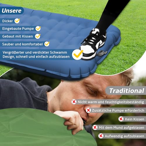 CIXMUS Aufblasbare Isomatte Camping mit Fußpumpe und Kopfkissen, 12 cm verdickt – Bequem, Ultraleicht, Kleines Packmaß, Koppelbar… – Ansicht 4