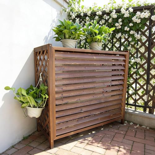 Abdeckung für Klimaanlagen aus Holz für Klimaanlagen, Braun, Heizkörperregal, Blumenstütze für Garten und Balkon, L- 110 x 50 x 85 cm, wetterfest und