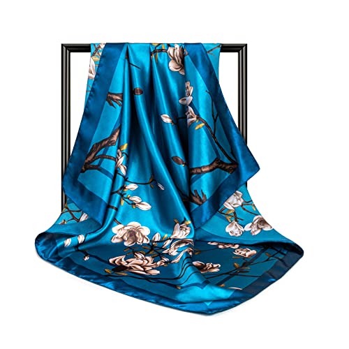 Image of DRESHOW 35 inch Large Square Satin Head Scarf - 4Pcs Silk Accessories Classic Patterned Squares Beach Bandanas for Women