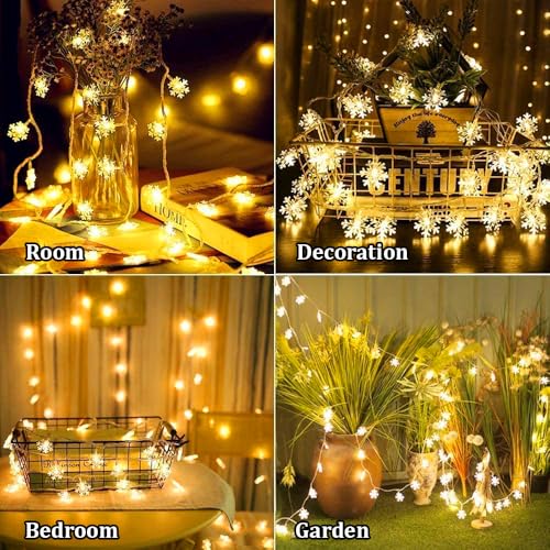 fizzytech Snowflake String Lights, 6 Meter 30 LED Fairy Lights Timer Hanging Decor for Bedroom Room Patio Party Wall Indoor Outdoor Xmas Tree Decorations Warm White 7 519ZqriRcVL