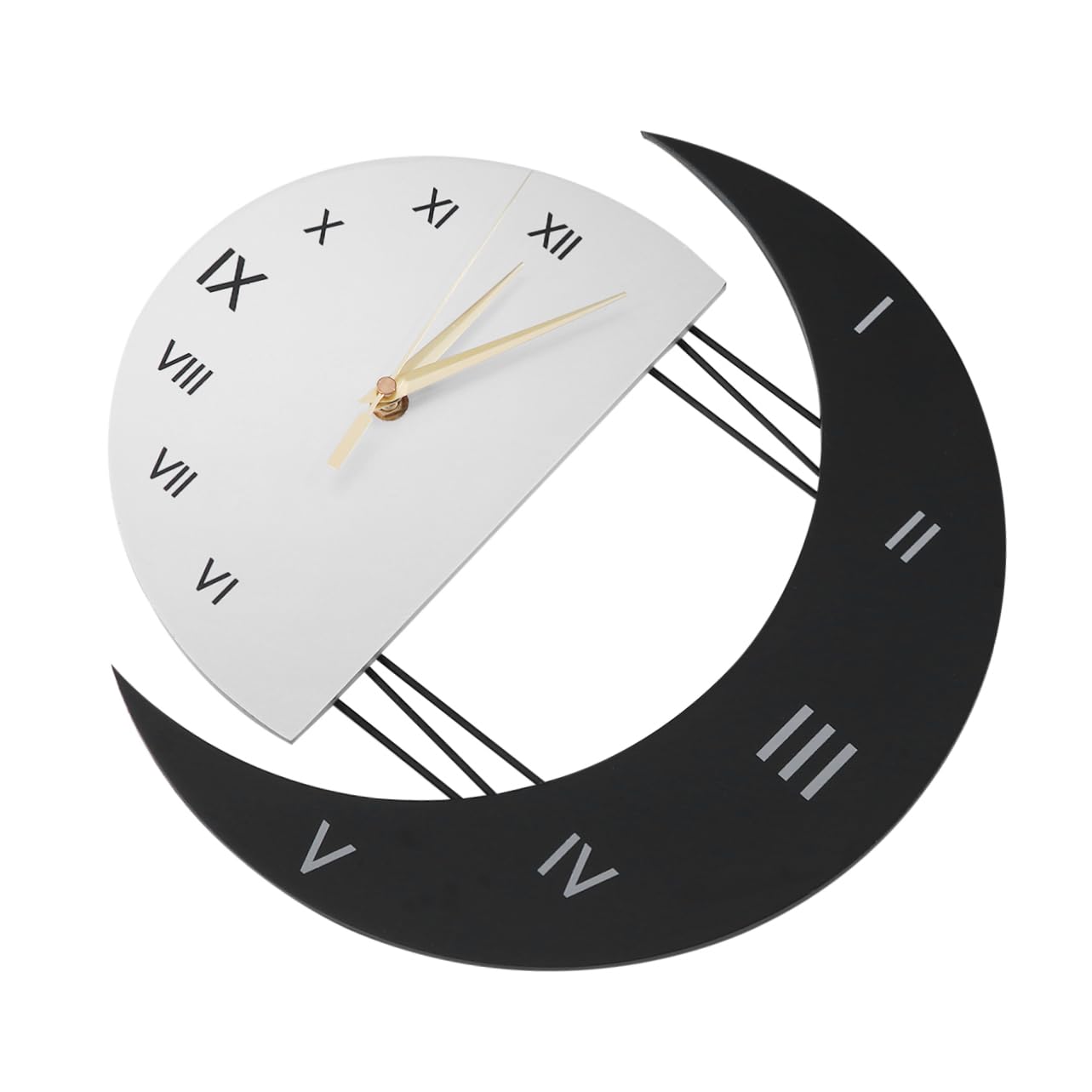 Moderne Wanduhr Mond Sonne Geräuschlos aus Eisen und Holz