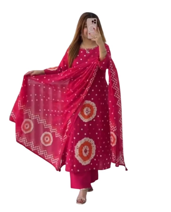Women's Cotton Trending Straight Printed Kurta with Pants and Dupatta Set | Ethnic Set (Pink)-image-29
