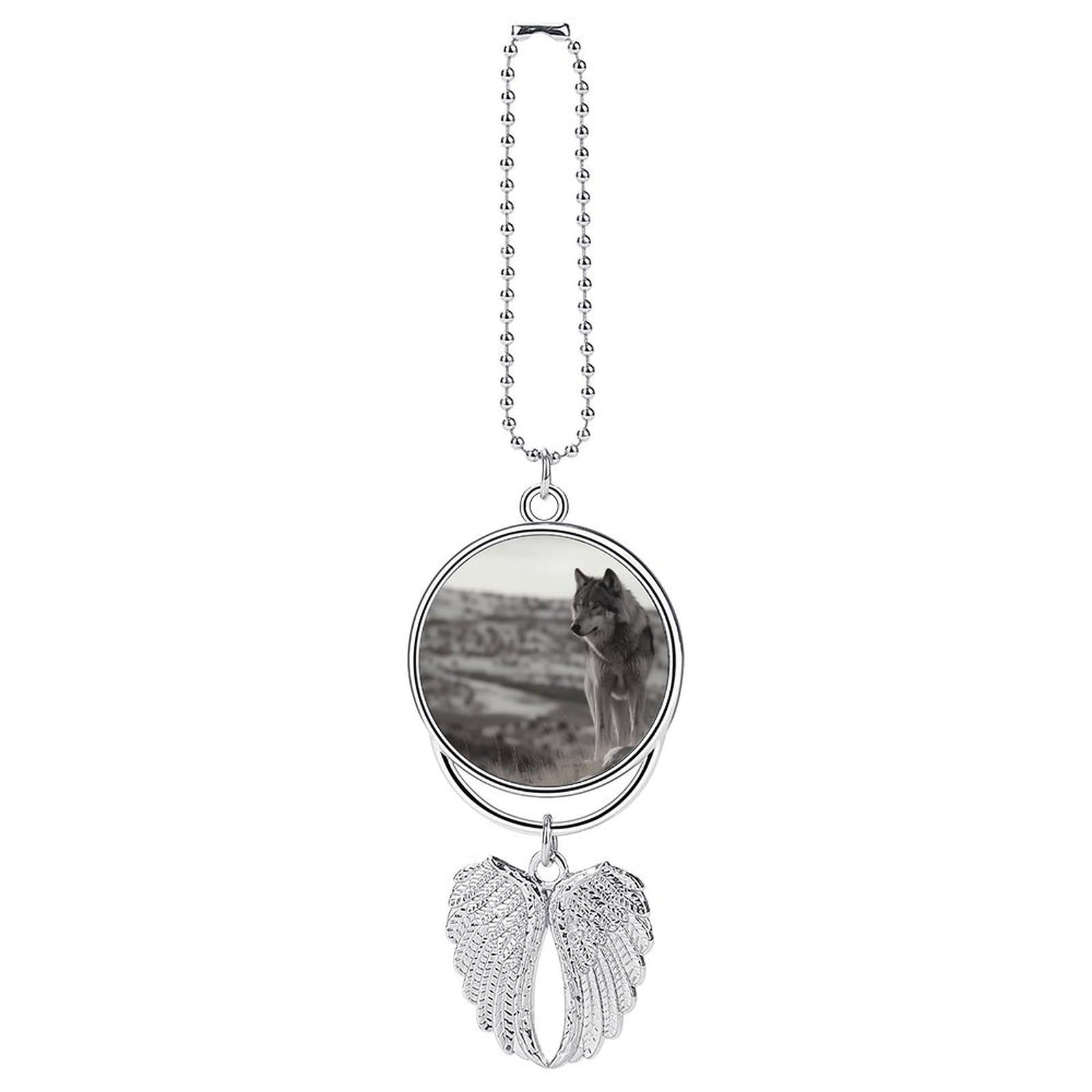 Wolf On The Grass Car Charm Alloy Car Rear View Mirrors Hanging Ornaments Stylish Car Pendant Funny Auto Hanging Accessories Car Hanging Ornaments Gift for Women Men