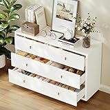 Concho Dresser for Bedroom with 6 Drawers, Wood Chest of Drawers with Large Storage Space, Closet Storage Organizer for Living Room, Bedroom, Hallway, Closet, White