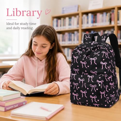 Image of LOIDOU Backpack for Girls School Backpacks Bookbags for Elementary Middle School Women Laptop Backpacks (Bow tie Black, L-17)